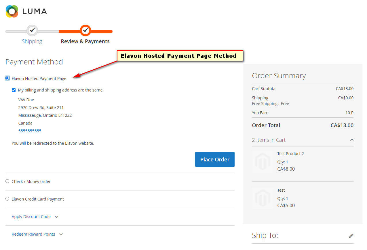 Magento 2 Elavon hosted payment
