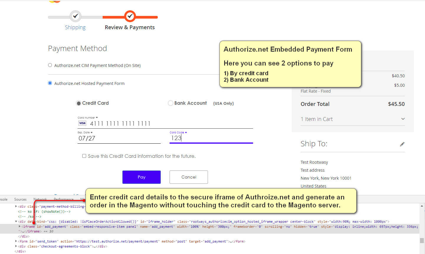Magento 2 Authorize.net Embedded Payment Form