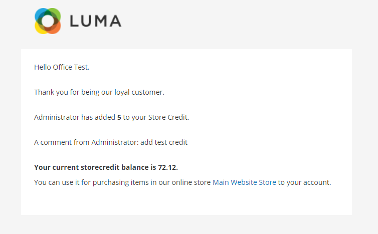 Store credit addition email